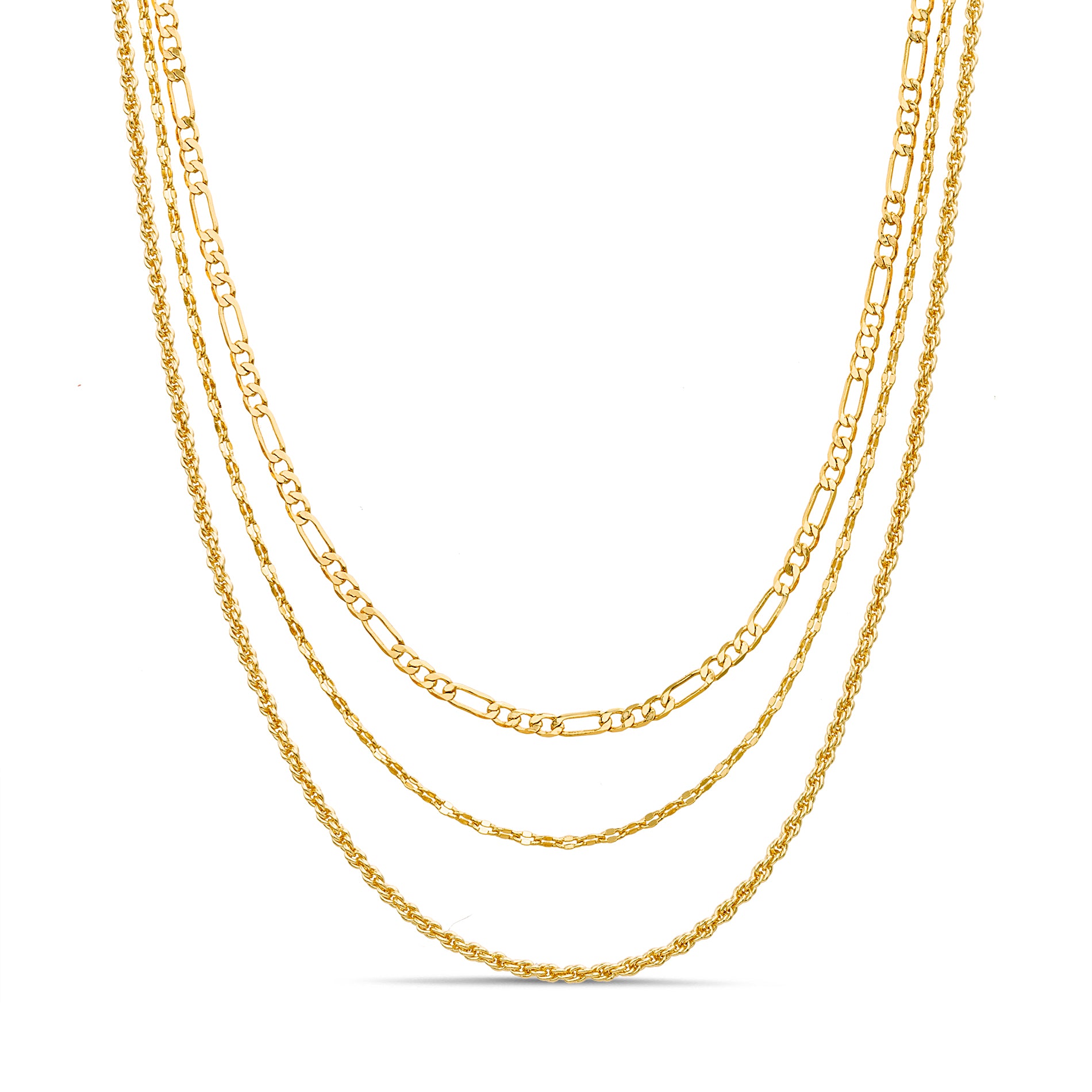 Rope, Paperclip & Curb Layered Necklace Set